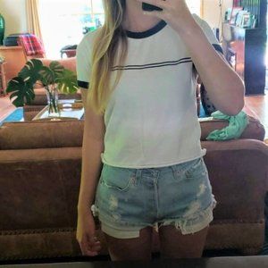Brandy Melville White and Navy Ringer Tshirt